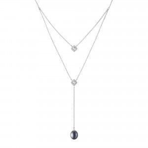 Colier cu perla naturala neagra si cristale din argint DiAmanti SK20475N-B-G (Argint 925‰ 3,35 g.)